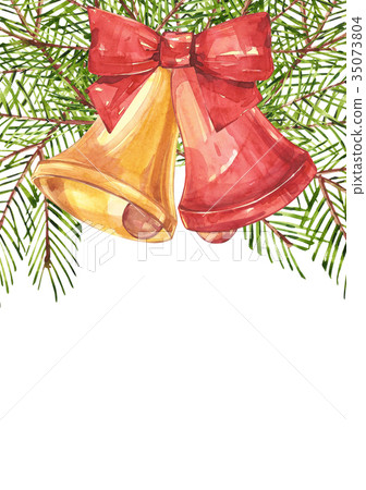 Illustration in Watercolor style of bells and bow 35073804