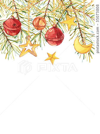 Watercolor Christmas tree branches with a crescent 35073808