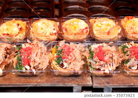 Okonomiyaki at a stall Okonomiyaki at a stall 35073923