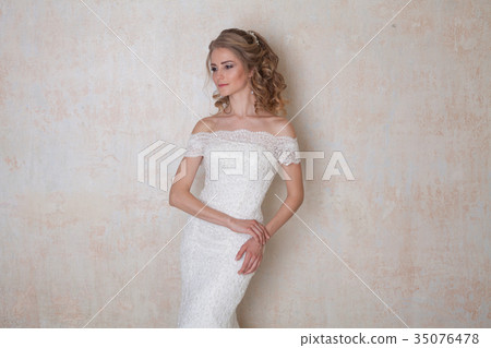 beautiful bride posing wedding hairstyle and dress beautiful bride posing wedding hairstyle and dress 35076478