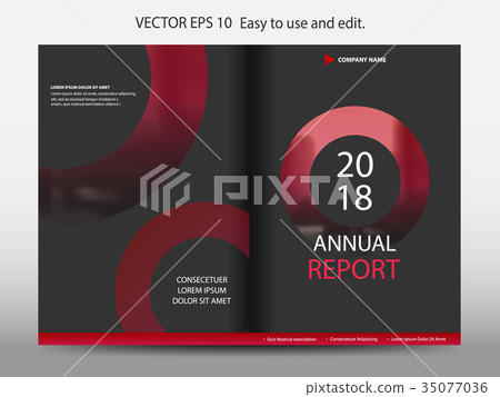 Red circle annual report Brochure design template 35077036