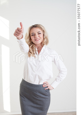 girl in a business suit shows characters hands girl in a business suit shows characters hands 35077577