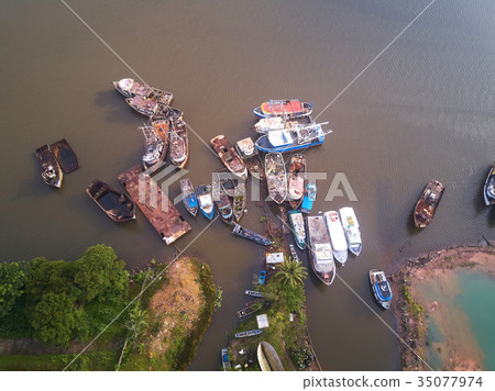 Rusty boats aerial drone view Rusty boats aerial drone view 35077974