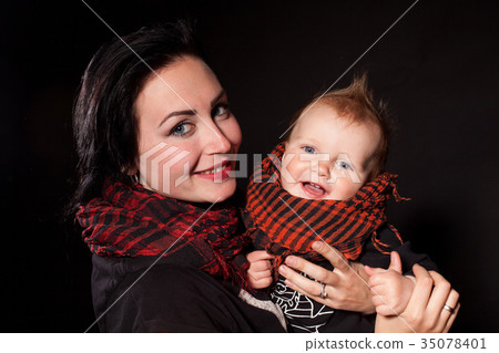 Portrait of a mother and a little boy punks rock 35078401