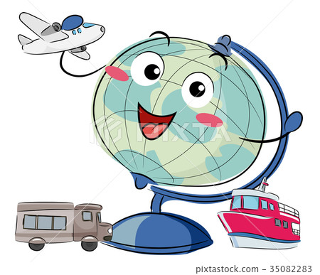 Globe Mascot Air Land Water Travel Illustration Globe Mascot Air Land Water Travel Illustration 35082283