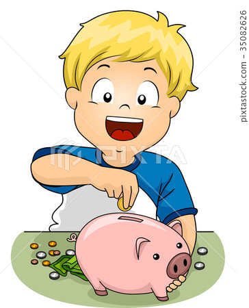 Kid Boy Money Piggy Bank Illustration - Stock Illustration [35082626 ...