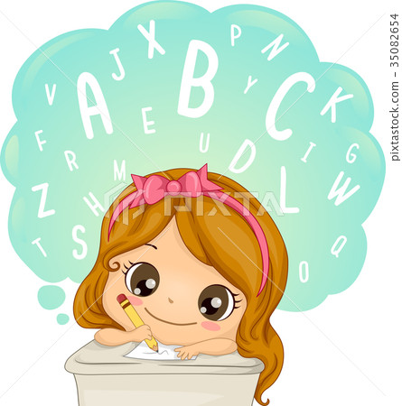 Kid Girl Learn Write Words Illustration 35082654