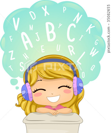 Kid Girl Listen Learn Words Illustration 35082655