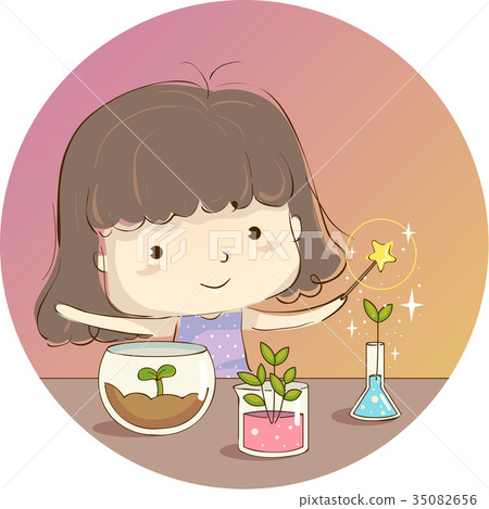 Kid Girl Magic Plant Experiment Illustration 35082656