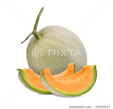 whole and slice of japanese melons, orange melon  35082657