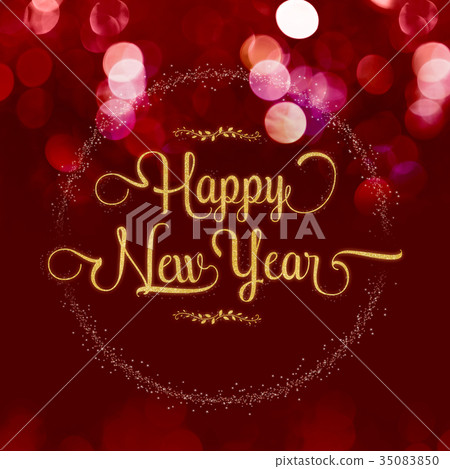 Happy new year gold glitter with star wreath 35083850