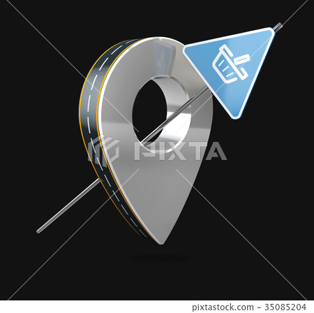 Map point with stop road sign, Map point with stop road sign, 35085204