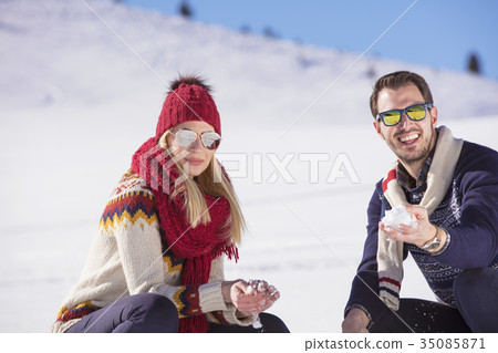 Carefree happy young couple having fun together in 35085871