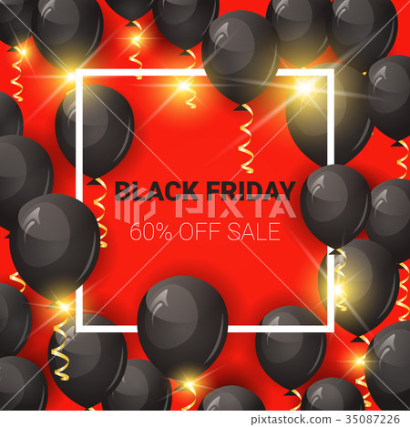Black Friday Sale Poster With Air Balloons Over Black Friday Sale Poster With Air Balloons Over 35087226