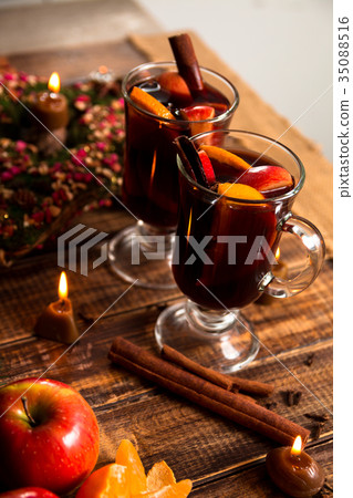 Mulled wine near candle  35088516