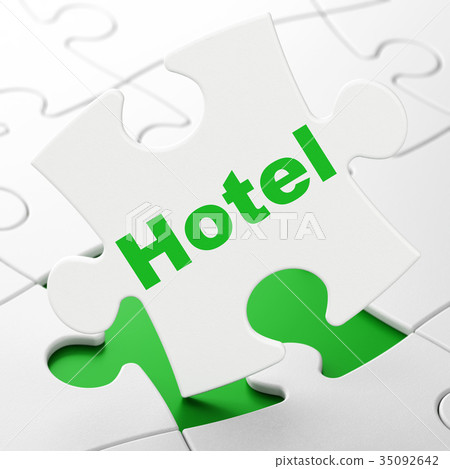 Vacation concept: Hotel on puzzle background 35092642