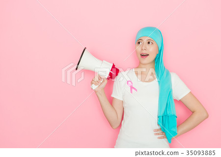 happy elegant woman having cancer illness 35093885