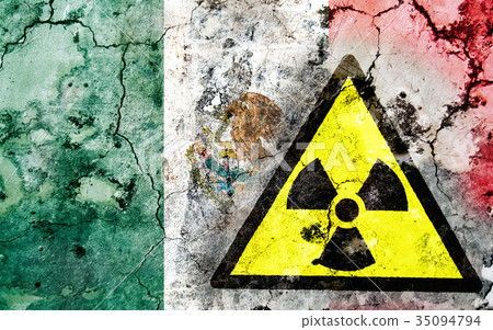 Old cracked wall with radiation warning sign Old cracked wall with radiation warning sign 35094794