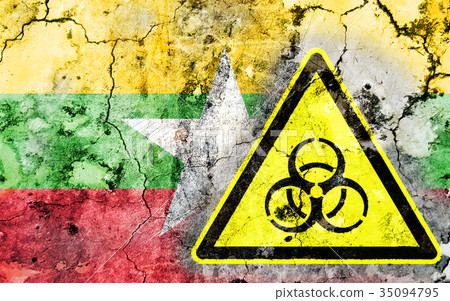 Old cracked wall with biohazard warning sign 35094795