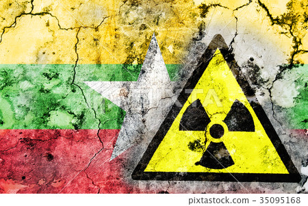 Old cracked wall with radiation warning sign Old cracked wall with radiation warning sign 35095168