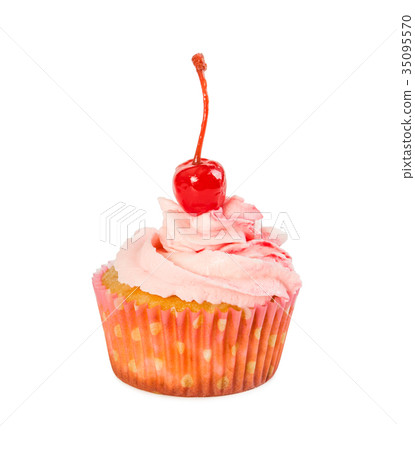 Cupcake with pink cream and cherry Cupcake with pink cream and cherry 35095570