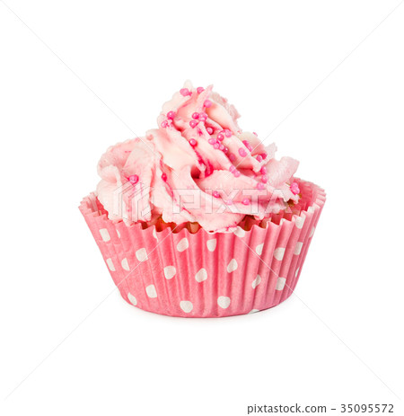 Cupcake with whipped cream isolated on white . Cupcake with whipped cream isolated on white . 35095572