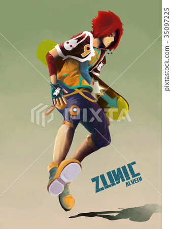 Young boy street style  holding skateboard  35097225