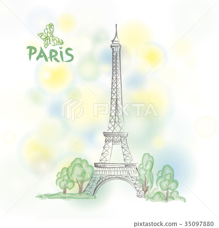 Paris Background Eiffel Tower Sign Travel France Stock Illustration 35097880 Pixta