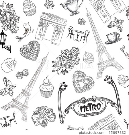 Travel Paris seamless pattern. Vacation in Europe 35097882