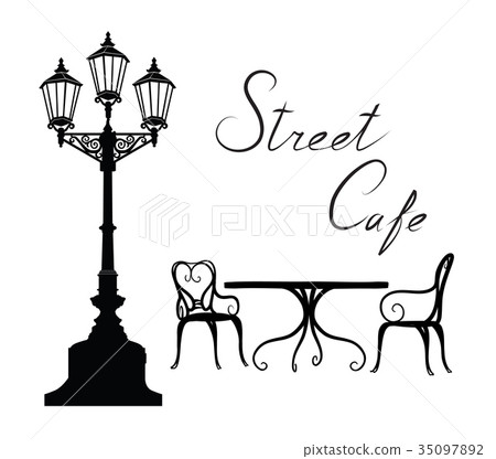 Street cafe: table, chairs, streetlight City life Street cafe: table, chairs, streetlight City life 35097892