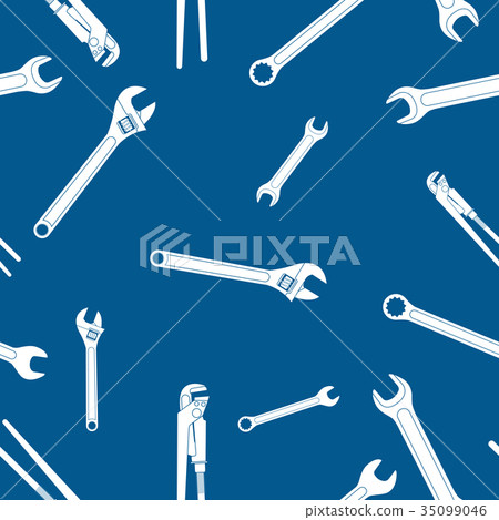 White wrench icons on blue background. Industrial 35099046