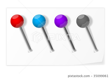 Colored push pins on a piece of paper Colored push pins on a piece of paper 35099061