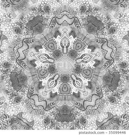 Black and white watercolor mandala. Oriental Black and white watercolor mandala. Oriental 35099446