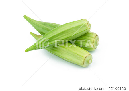 Fresh young okra isolated on white background 35100130