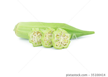 Sliced okra isolated on the white backgroud. 35100414