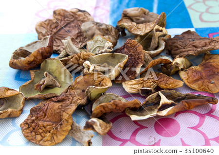 A lot of dried edible mushrooms porcini and aspen  35100640