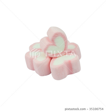 Pink heart shaped marshmallows isolated on white Pink heart shaped marshmallows isolated on white 35100754