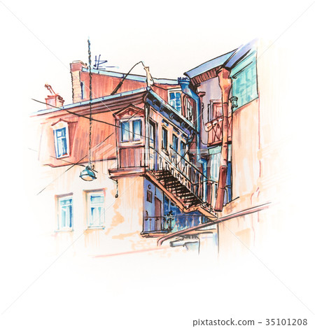 Typical Georgian house in Tbilisi, Georgia. 35101208