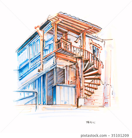 Typical Georgian house in Tbilisi, Georgia. 35101209