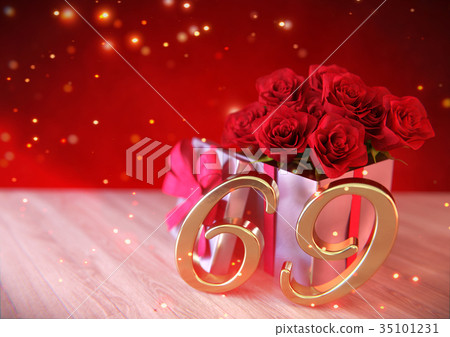 birthday concept with red roses in gift on wooden birthday concept with red roses in gift on wooden 35101231