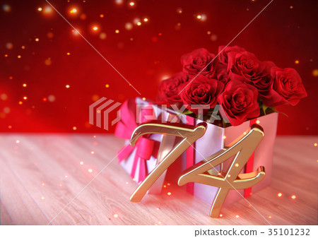 birthday concept with red roses in gift on wooden birthday concept with red roses in gift on wooden 35101232