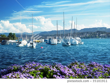 Zurich lake with yachts, Switzerland Zurich lake with yachts, Switzerland 35101911