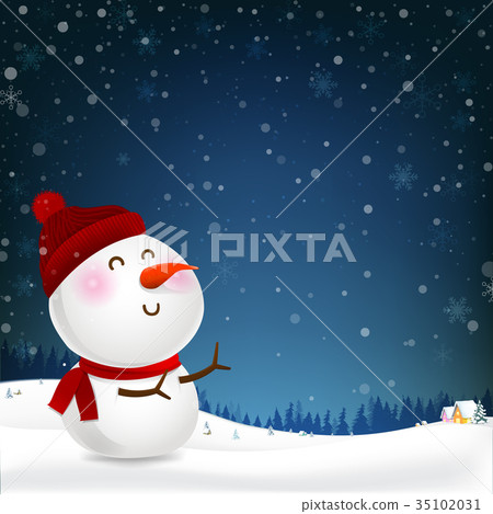 Snowman cartoon smile and blank copy space falling 35102031