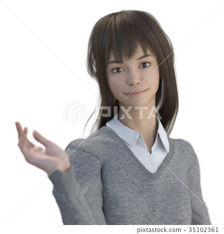燙髮3DCG例證材料的高發高中女孩擺在 35102361