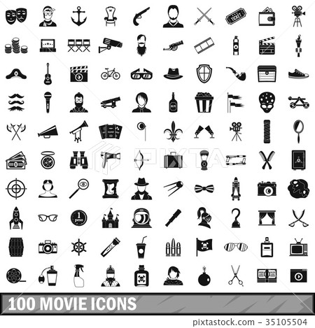 100 movie icons set, simple style 35105504