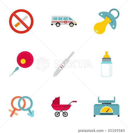Parturition icons set, flat style Parturition icons set, flat style 35105565
