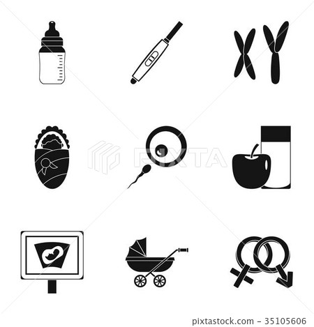 Parturition icons set, simple style Parturition icons set, simple style 35105606