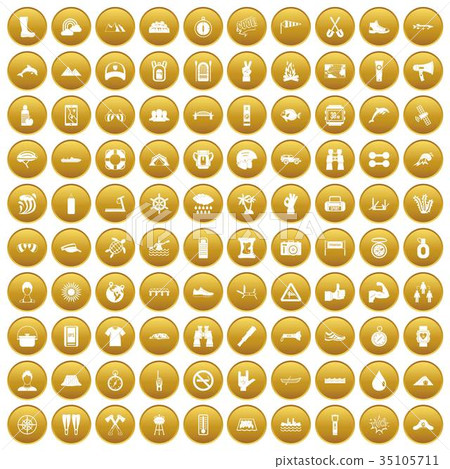 100 rafting icons set gold 35105711