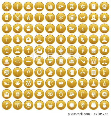 100 religious festival icons set gold 35105746