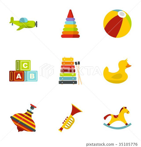 Kid toys icons set, flat style 35105776